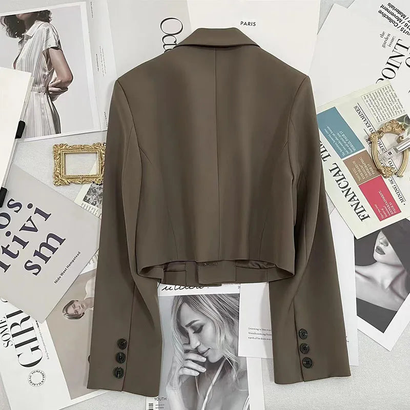 Cropped Blazers for Women 2024 New Korean Fashion Long Sleeve Button Up Suit Jacket Woman Elegant All Match Office Blazer Female