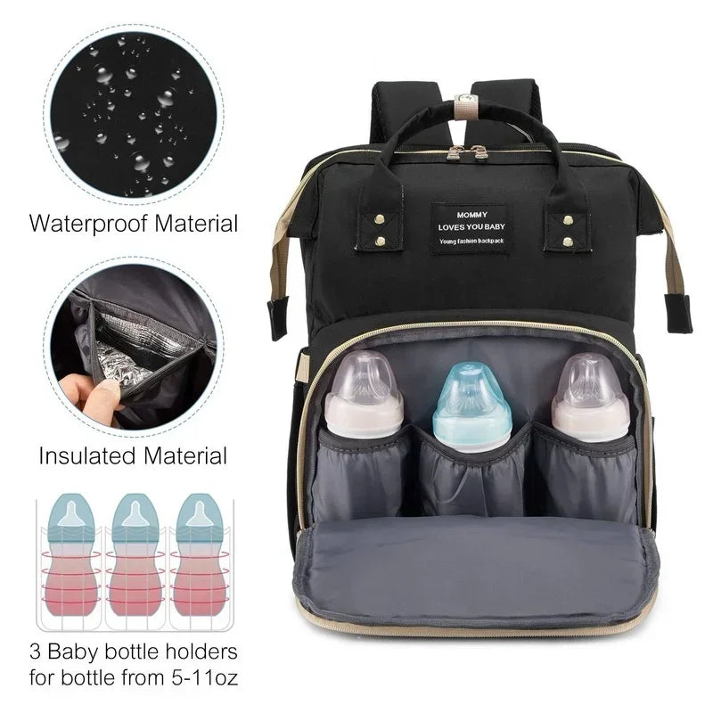 Fashion Mommy Backpack Multifunction Foldable Baby Bed Bags Large Capacity Portable Milk Bottle Diaper Double Shoulder Mom's Bag