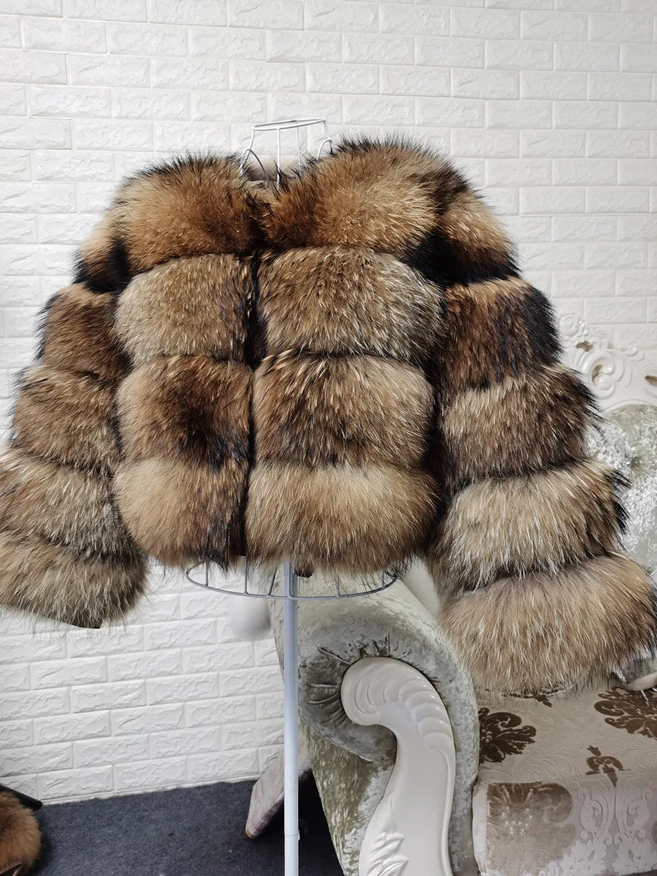 2025 MAOMAOKONG Natural Real Fox Fur Coat Women Winter Long Sleeve Luxury Raccoon Fur Jackets Thick Top Female Furry Coat Vest