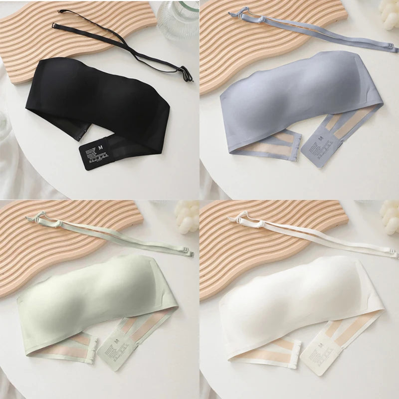 4PCS Women Strapless Bra Seamless Tube Tops Breathable Wireless Wedding Brassiere Push Up Bras Sexy Female Lingerie Invisible