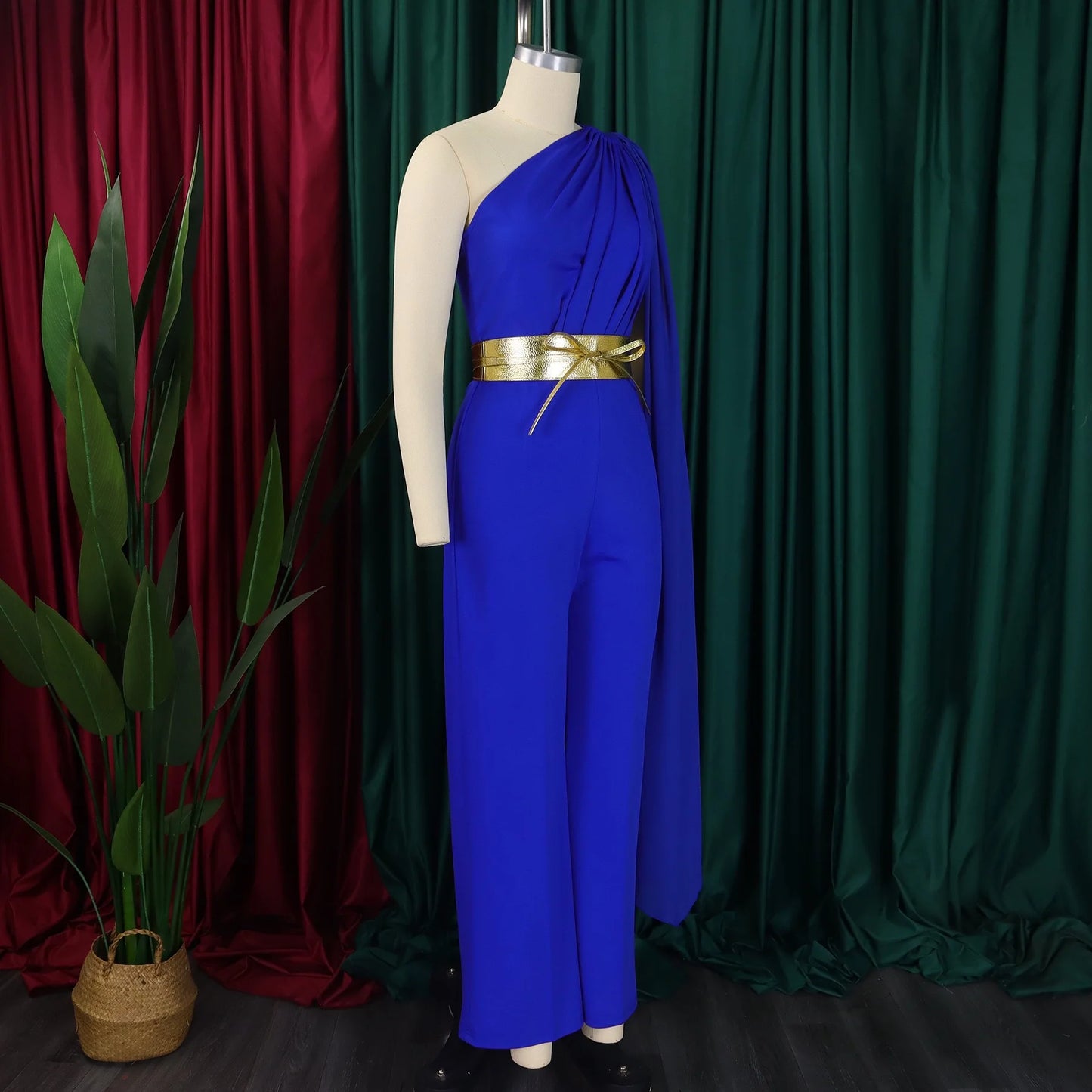 Elegant Jumpsuits & Rompers for Woman One Shoulder Flying Sleeve High Waisted Luxury Birthday Party Dinner Outfits Overalls 2024