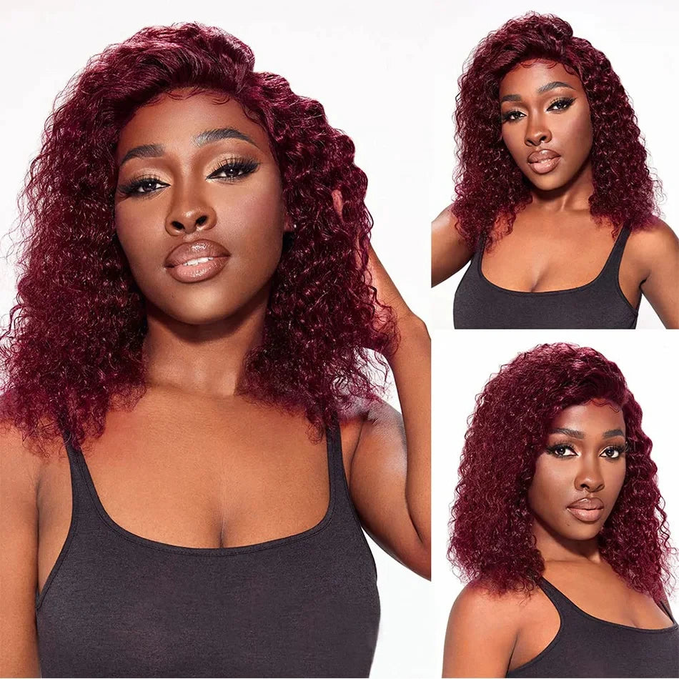 Brazilian Deep Wave 99J Burgundy Lace Front Human Hair Wig 13x4 Deep Curly Short Bob Wigs Human Hair Red Colored Water Wave Wigs