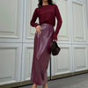 Trendix Women Elegant Burgundy Skirt High Waist Slim Fashion Slit Long Skirts Female Party Slim Club Sexy Vintage PU Skirts 2024