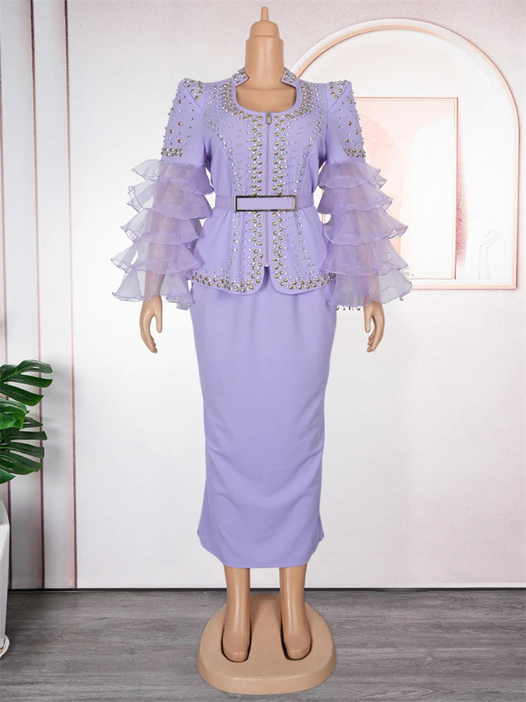 Luxury Vintage Dresses For Women Wedding Party Prom Evening Gown Long Sleeve Dress Dashiki Beaded Robe Turkey African Clothing