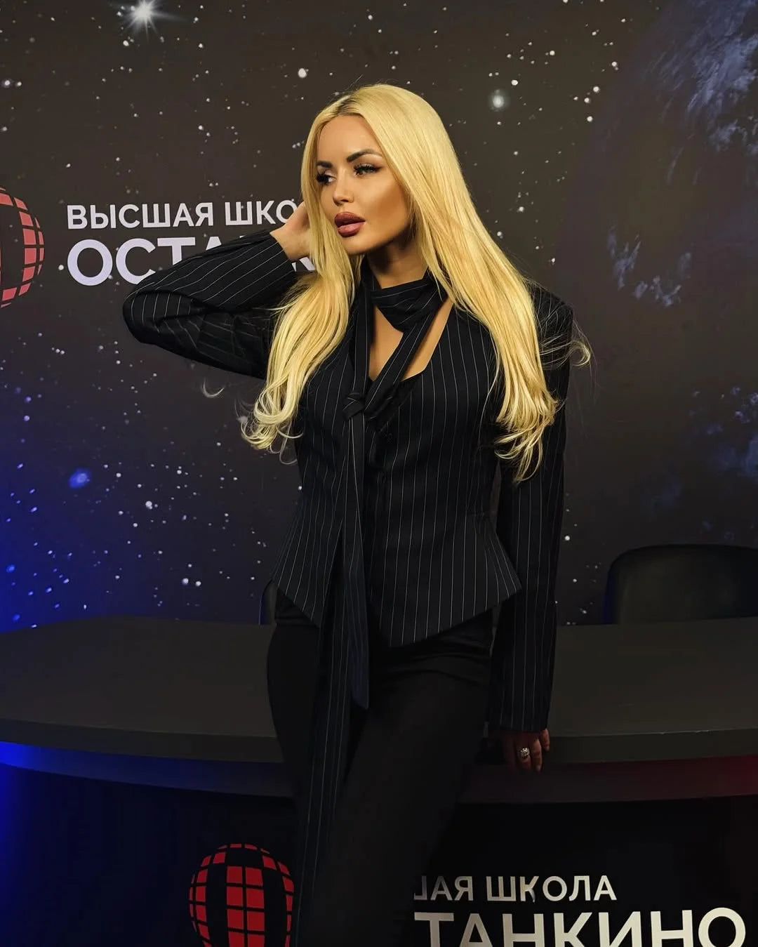 Tossy Elegant Female Striped Suit Coat For Women Scarf Lace-Up Patchwork V-Neck Long Sleeve Luxury Outwear Female Jackets Coat