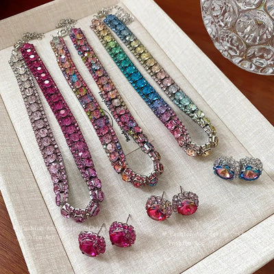 Square Crystal Choker Necklace Luxury Style Temperament Collarbone Chain Neck Chain Exquisite Collar Decoration