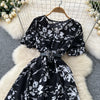 Summer Pleated Women Buttons Dresses Casual Beach Holiday Short Sleeve V Neck Woman Midi Dress Bohemian Mujer Vestidos