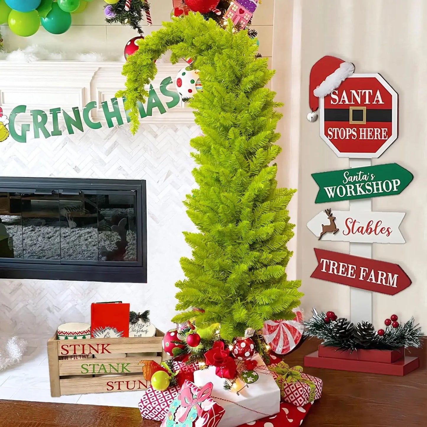 Artificial Christmas Tree PVC Material Crooked Neck Santa Hat Shape Christmas Tree 90cm/150cm Christmas Family Party Decorations