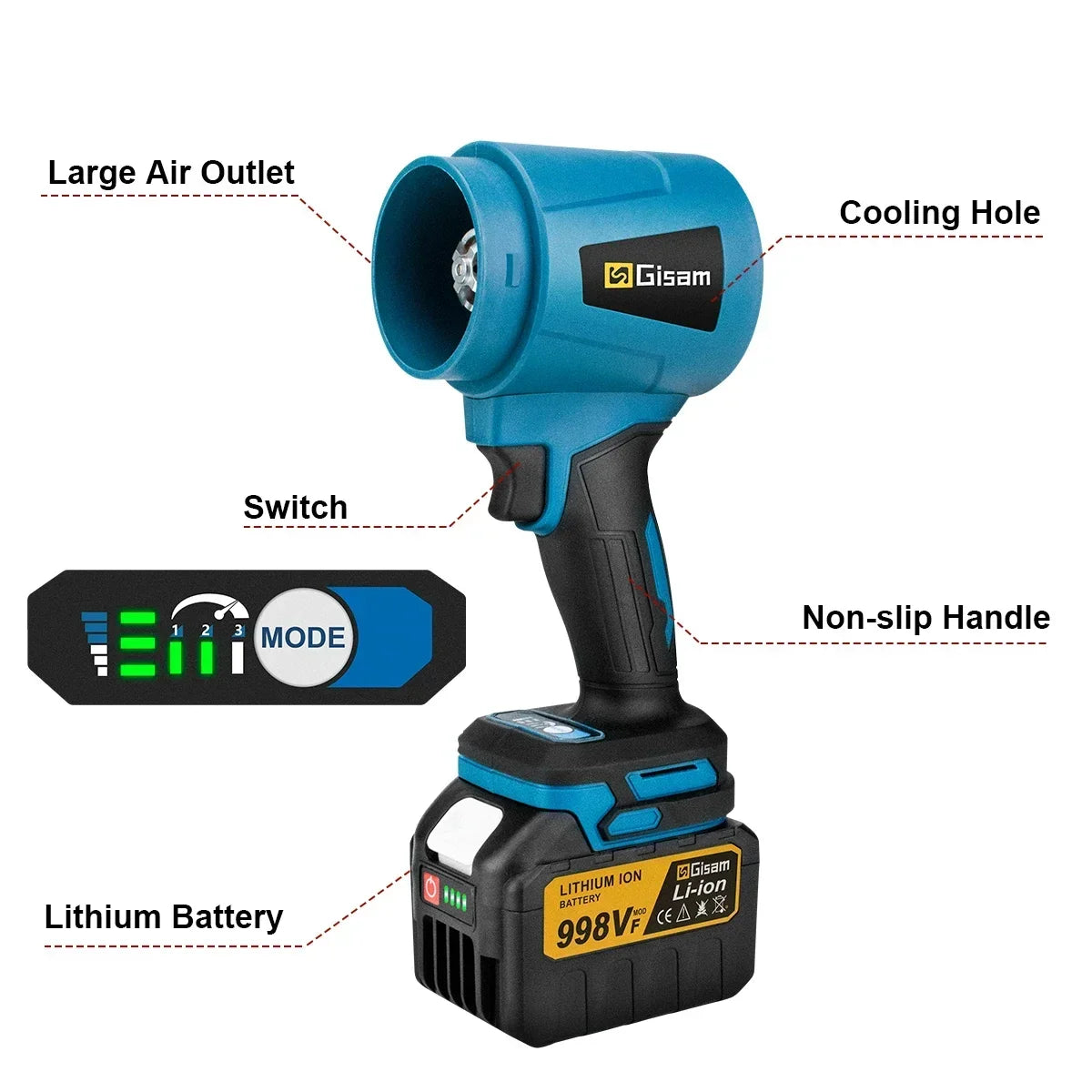 Gisam 300000RPM Brushless Electric Turbo Blowers Jet Fan 400M/S Handheld Leaf Blower Dust Blowing Tool for Makita 18V Battery