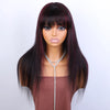 Lekker 24" Long Highlight Burg Red Bone Straight Human Hair Wigs With Bangs For Women Brazilian Remy Hair Full Machine Made Wigs