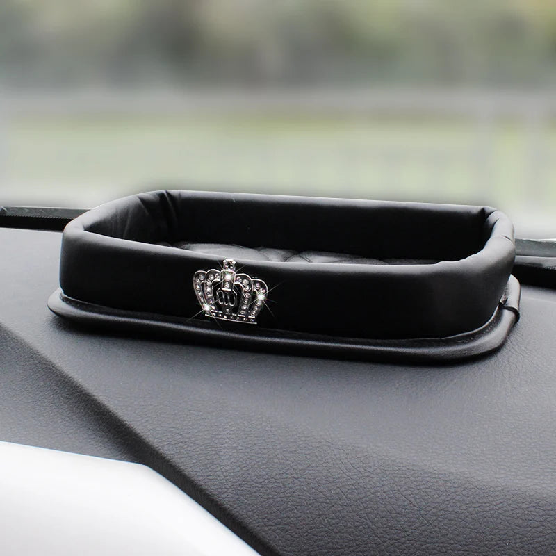 Universal PU Leather Car Steering Wheel Cover Bling Rhinestone Crystal Car Interior Decro with Crystal Crown Accessories Black