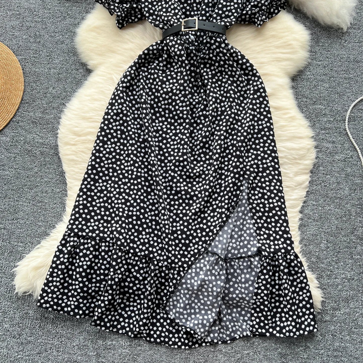 Summer Pleated Women Buttons Dresses Casual Beach Holiday Short Sleeve V Neck Woman Midi Dress Bohemian Mujer Vestidos