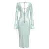 Evening Dress women Elegant Sequins Deep V Long Sleeves Midi Dress Sexy Luxury Backless Lace Up Ankle Length Bandage Party Gown