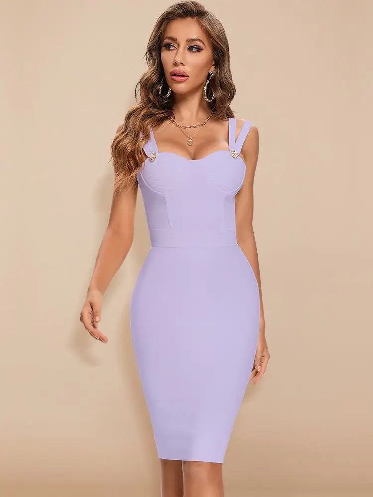 BEAUKEY Summer White Rhinestone Bandage Evening Dress Women Luxury Maxi Spaghetti Strap Red Club Celebrity Evening Party Vestido