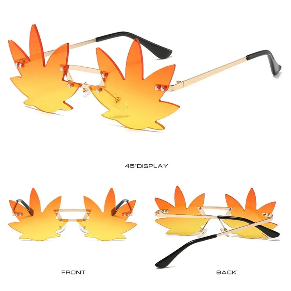 Novel Rimless Maple Leaf Shape Metal Sunglasses for Women Party Decorative Sun Glasses Men Unique Street Catwalk Prom Eyewear