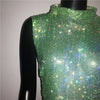 Sexy Rhinestone Backless Party Crop Top Women Glitter Turtleneck TShirt Adjustable Metal Chain Summer Nightculb Diamond Tank Top