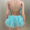 Hot Sale Women Sexy Mesh Ruffles Ball Gown Mini 2 Pieces Dress Lace-up Crystal Birthday Party Celebrate Nightclub Wear