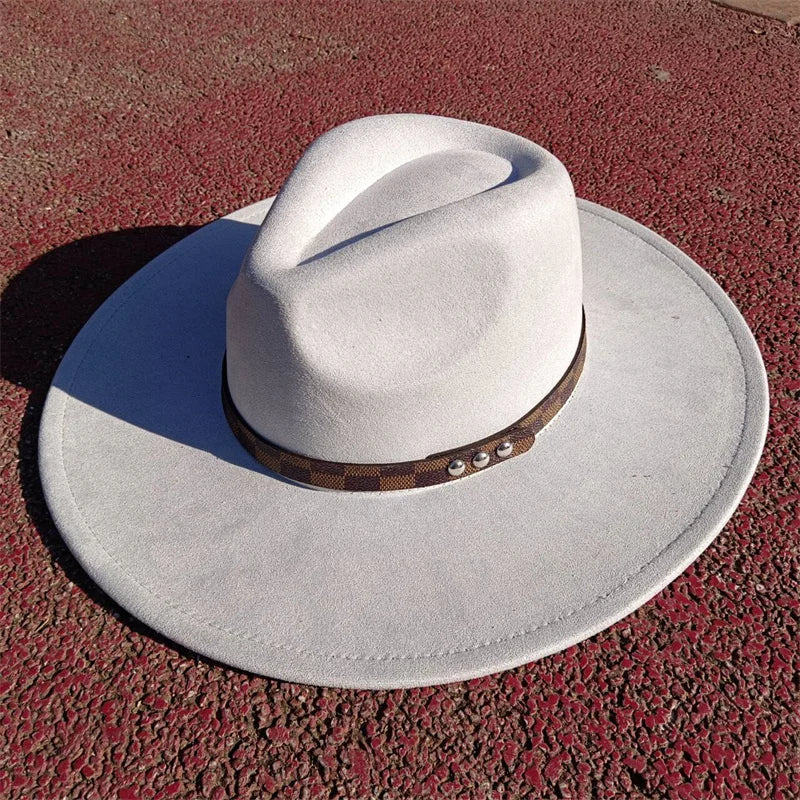 Fedora hat nubuck leather elastic webbing concave top wide brim hat for men and women autumn and winter hat  sombrero hombre