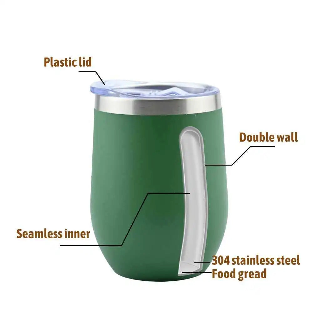 50pcs Custom 12oz double wall stainless steel wine tumbler insulated vacuum egg shape wine tumbler with sliding lids