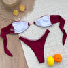 2025 New Sexy Burgundy Bikini Set with Gold Detail- Bandeau Top with High-Cut Bottoms, Perfect for Summer Beach and Pool Parties