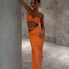 Nibber Sexy Women 2 Piece Set Bandage Ruched Square Collar Bra+Skinny Long Skirts 2025 Summer Vacation Beach Party Trend Suits