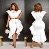 CM.YAYA Women Flare Short Sleeve High Side Split Ruffles Bodycon Midi Dress 2023 Autumn Vestidos Sexy Party Birthday Dresses