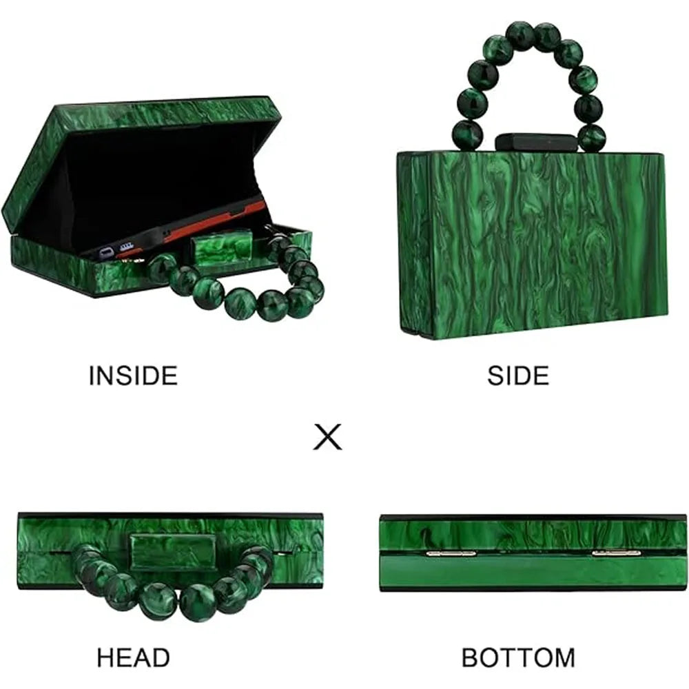 Luxury Crossbody Bag Pearl Marble Dark Green Acrylic PVC Evening Bags Women Purses And Handbags Wedding Party Beach Flap