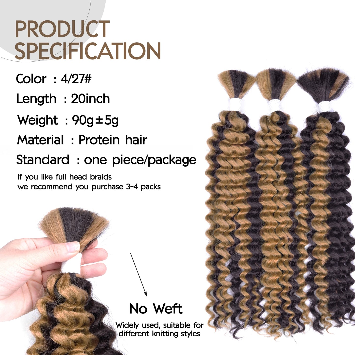 Synthetic Curly Deep Wave Bulk hair For Braiding 20inch No Weft Deep Wave For Braiding Micro Faux Braiding Hair for Boho Braids