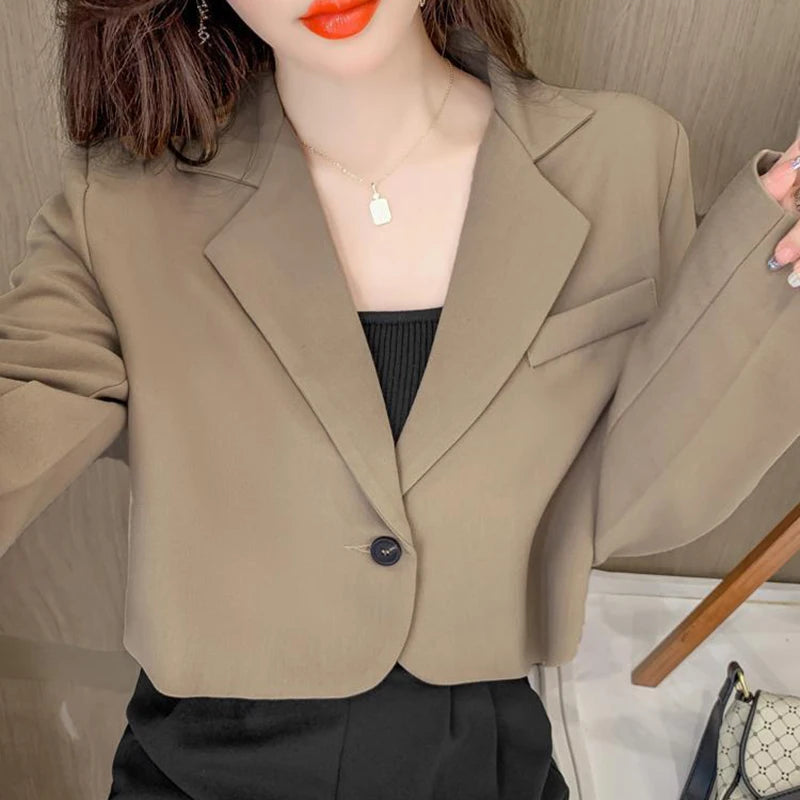 Cropped Blazers for Women 2024 New Korean Fashion Long Sleeve Button Up Suit Jacket Woman Elegant All Match Office Blazer Female