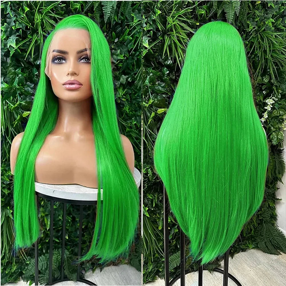 Ombre Blue Blonde Preplucked Long Lace Front Wig Straight 180%Density Hairline Glueless For Women Synthetic Fiber