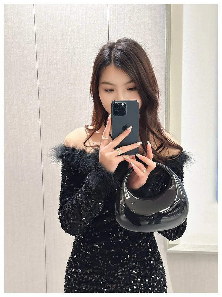 Luxury Designer Evening Clutch Clear Acrylic Women Handbags Fashion Shoulder Bag Half Moon Wedding Purses Party Tote Ladies 2025