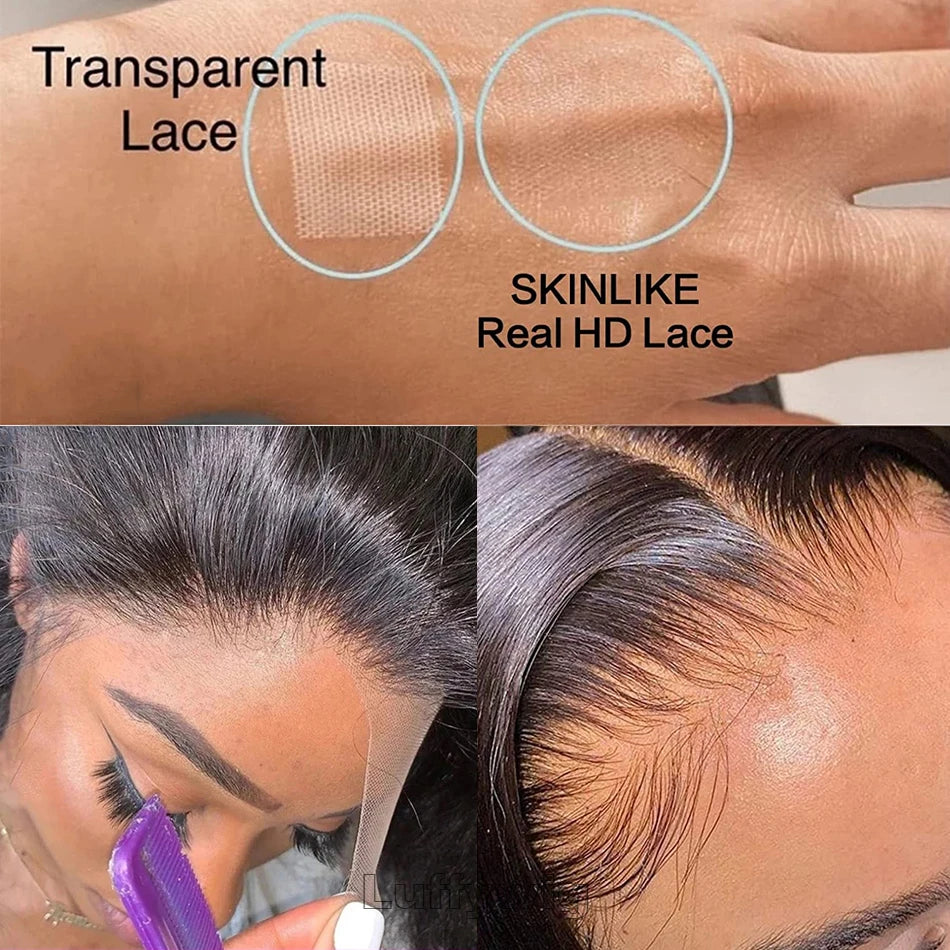13x6 Yaki Straight Lace Front Wig Human Hair Fake Scalp Lace Wig Pre Plucked Remy Brazilian Lace Frontal Wig Glueless LUFFY