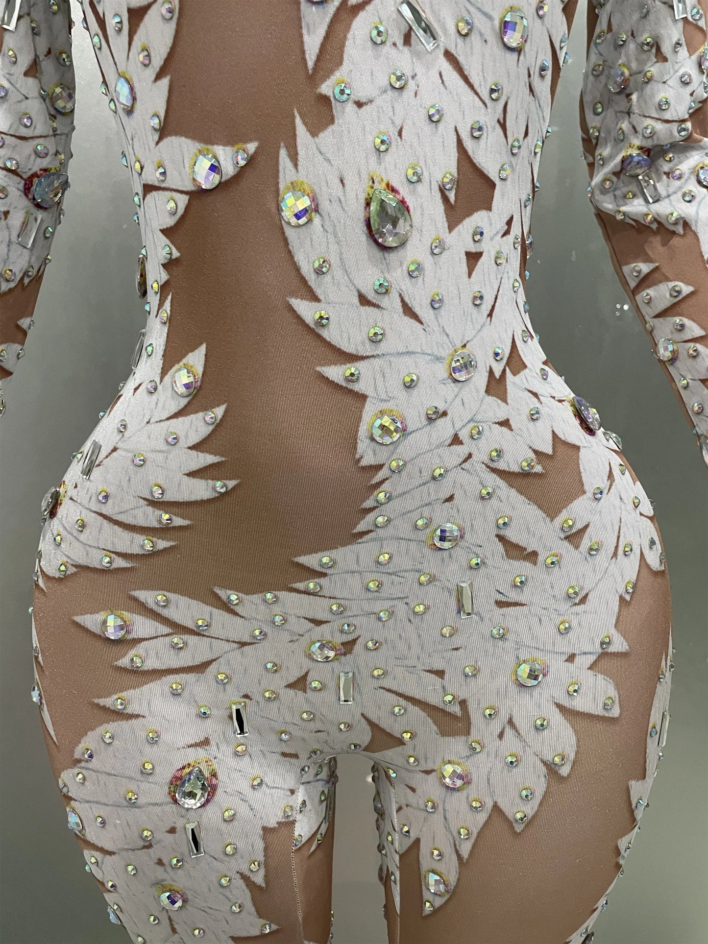 Sexy Crystal High Stretch Bodycon Long sleeve Jumpsuit Women Celebrate Nightclub Party club Performance Costume Stage Wear