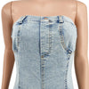 Rompers Women One Piece Elegant Splice Denim Jumpsuits Sexy Slim Fit Strapless Sleeveless Short Pants Sheath Playsuits