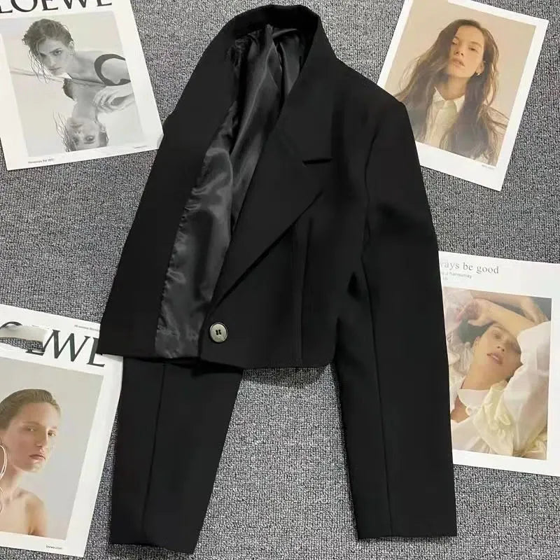 Cropped Blazers for Women 2024 New Korean Fashion Long Sleeve Button Up Suit Jacket Woman Elegant All Match Office Blazer Female