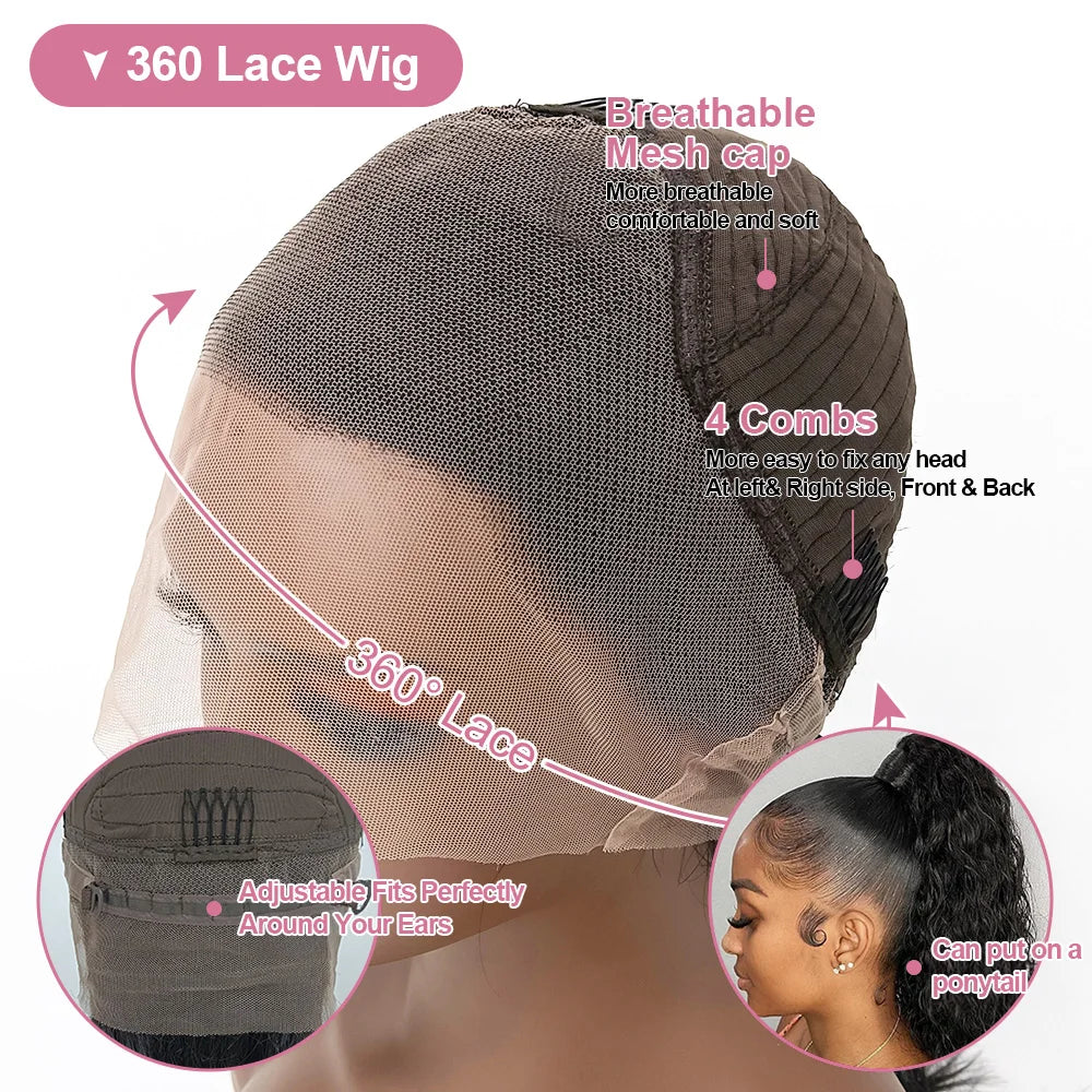 High Density Kinky Straight 360 Lace Front Wigs Human Hair Brazilian 40 Inch Yaki Straight 13x6 HD Lace Frontal Wig Preplucked