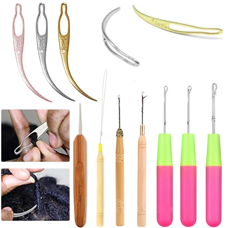 1pcs Wooden Crochet Dreadlocks Braid Needle Feather Wig Hook Needles Threader Knitting Hair Crochet Needles Hair Extension Tools