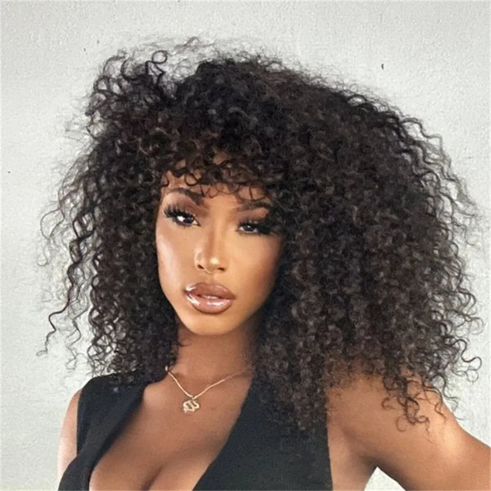 2x1 Curly Short Bob Wig Human Hair With Bangs Lace Glueless Curly Bob Wigs Human Hair Wig Natural Color For Women 180% Density