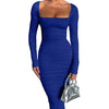 Autumn and Winter Women Sexy Bodycon Dress Square Neck Long Sleeved Ladies Evening Dresses
