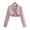 2023 Autumn V neck Open stitching Cropped Blazer Women Full Sleeve Short Suits Fashion Outerwear