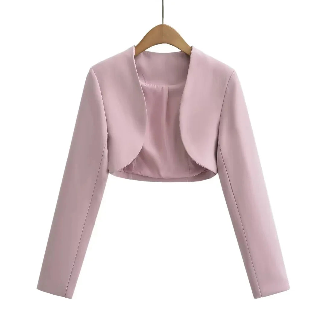 2023 Autumn V neck Open stitching Cropped Blazer Women Full Sleeve Short Suits Fashion Outerwear