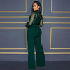 Fashion Women's Clothing Hollow Long-sleeved Loose Wide Leg Jumpsuits Overall Pants Solid Color Sexy Lace