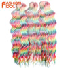 FASHION IDOL 24Inch Crochet Hair Synthetic Water Wave Braiding Hair Extensions Ombre Rainbow color Fake Hair Deep Wave Curl Hair
