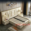 MANBAS Luxury Modern King Size Bed with Soft Upholstered Headboard and Storage Nightstands - Genuine Leather Bedroom Furniture