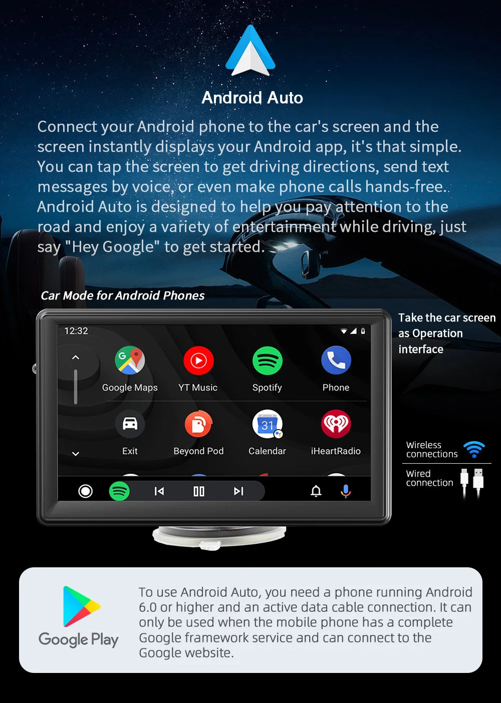 7" Screen Car Monitor Radio Wireless Carplay Android-Auto Bluetooth FM Transmitter Touch Screen Multimedia Video Player B500W