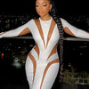 Weird Puss Mesh Patchwork Women Dress 2023 New Autumn Elegant Long Sleeve O-Neck Maxi Bodycon Skinny Stretch Clubwear Vestidos