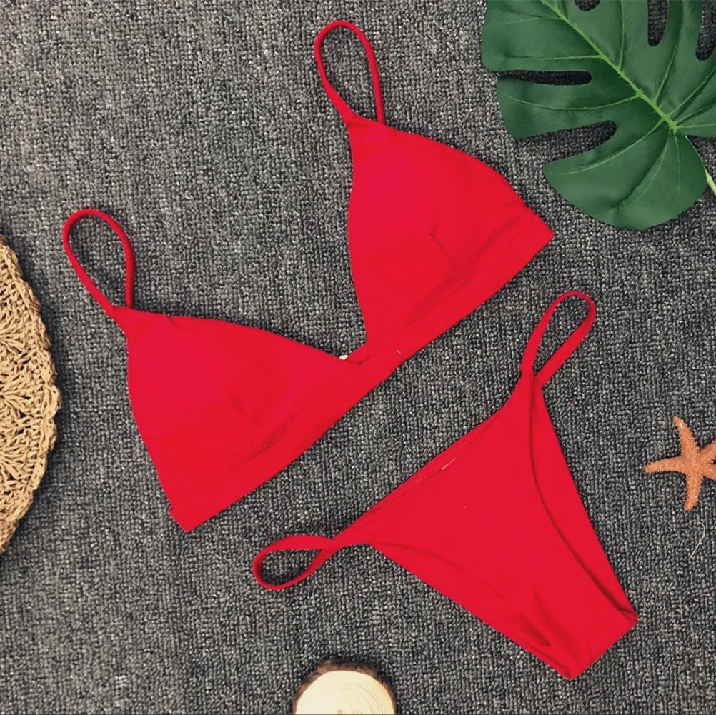 Bikini 2025 New Women's Split Solid Color Adjustable Size Swimsuit
