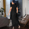 Hugcitar Pure Color O Neck Short Sleeve Slit Sexy Bodycon Slim Maxi Prom Dress 2024 Summer Women Elegant Party Festival Clothes