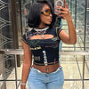 Hollow Out Crop Top Women O-Neck Aesthetic Clothes Letter Printed Y2k Accessories Short Sleeve Roupas Femininas Estilosas Summer