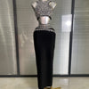 Summer New Women Sexy Sewed Crystal Diamonds Black Long Bandage Two Piece Set Celebrity Evening Party Long Skirt Suits